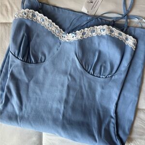 Windsor blue dress with lace trim